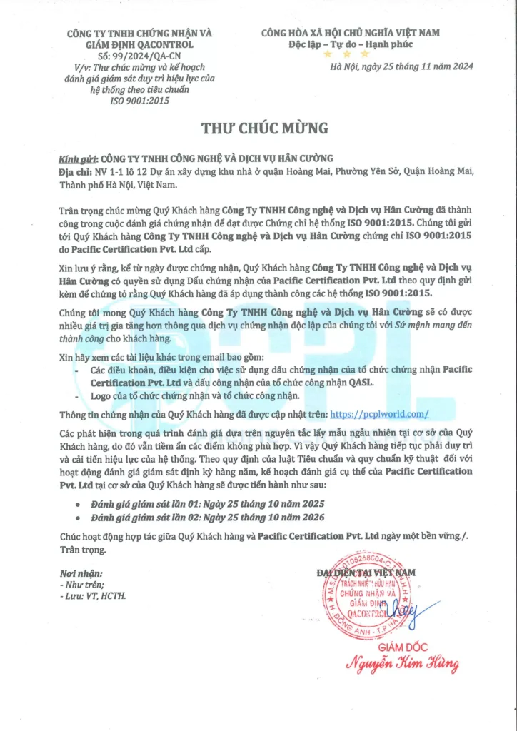 chứng chỉ iso hacuco