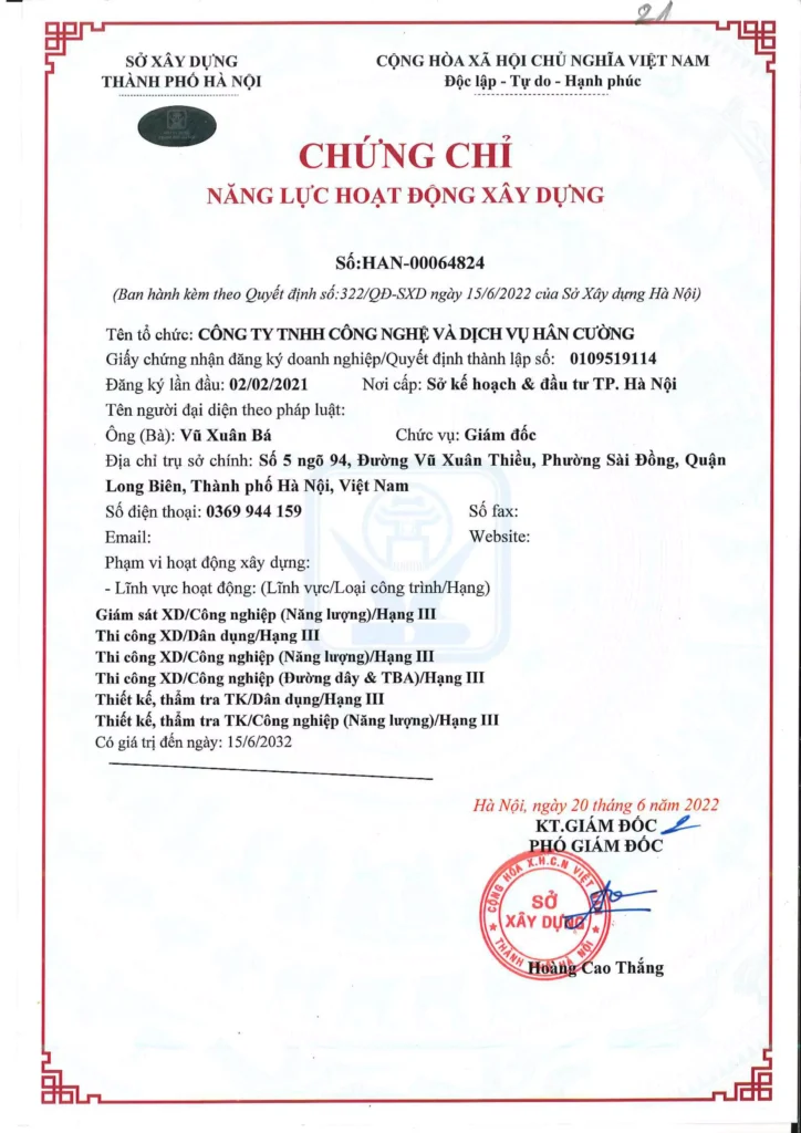 chứng nhận xây dựng hacuco