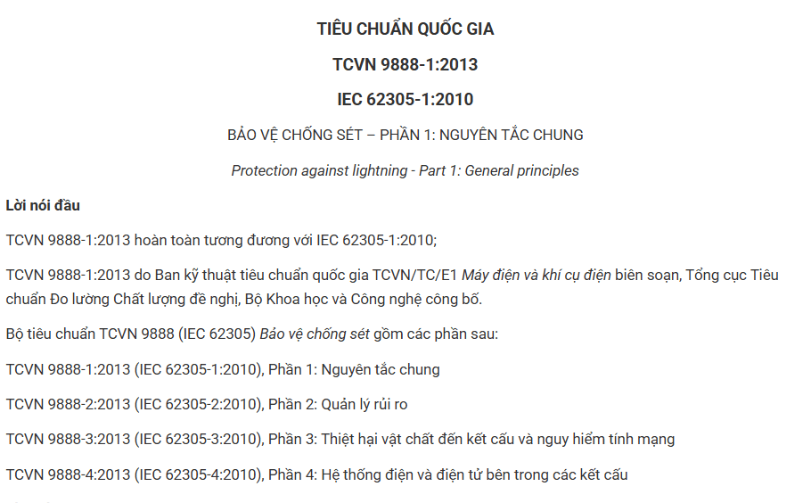 tiêu chuẩn quốc gia về bảo vệ chống sét
