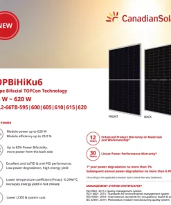Tấm pin năng lượng mặt trời Canadian Solar 620W 2 mặt kính