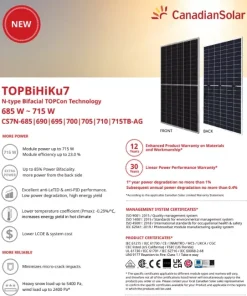 Tấm pin năng lượng mặt trời Canadian Solar 715W 2 mặt kính